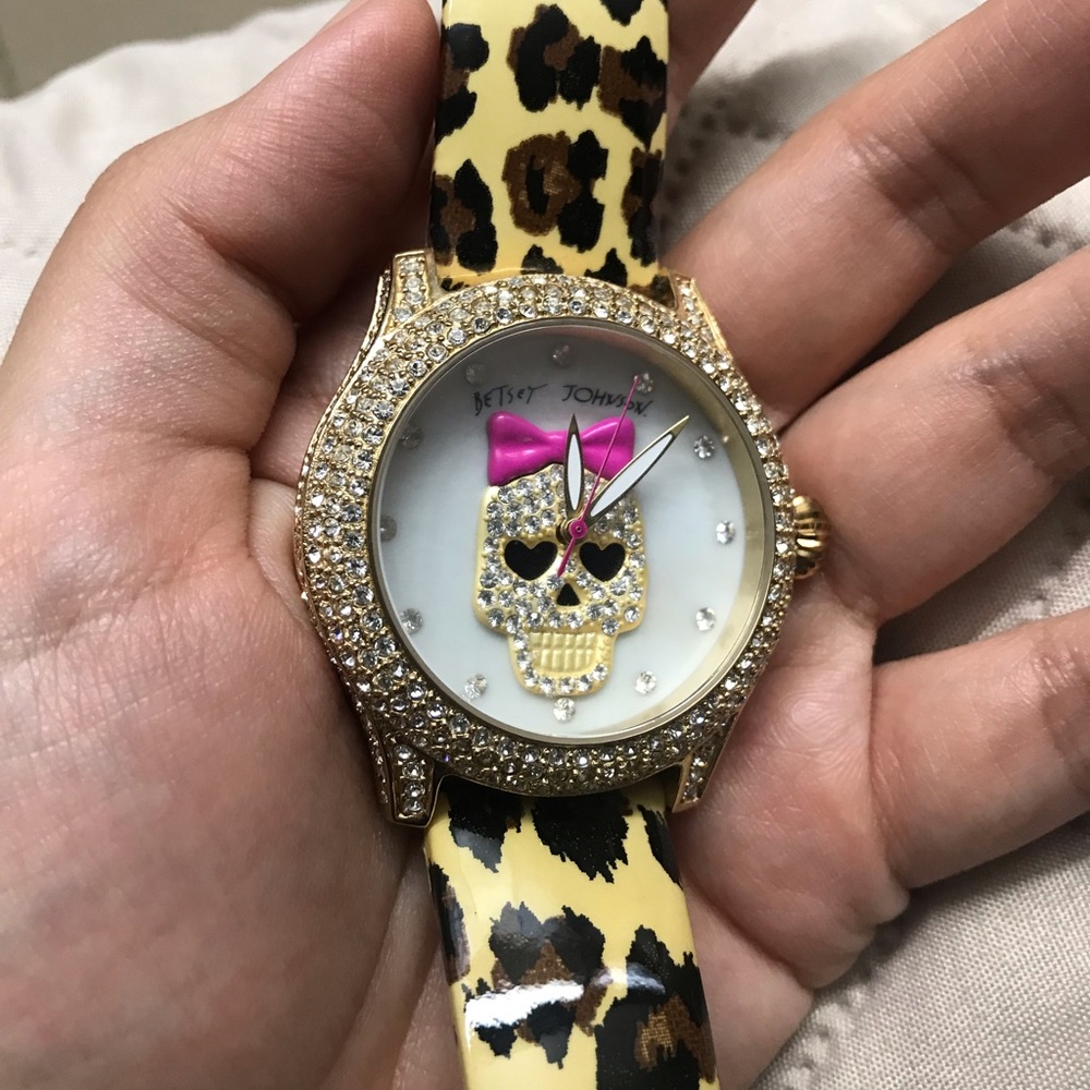 Betsey Johnson leopard skull watch